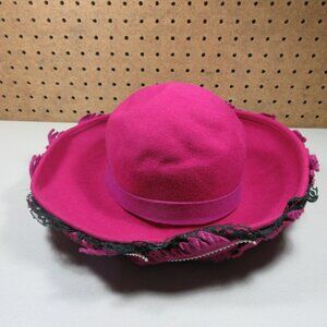 Vintage Bollman womens hotpink Doeskin felt feathers wool derby hat USA